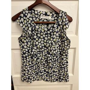 Anthropologie Portrait Of A Girl Blouse Silk Dot Sleeveless‎ Top Ruffle Size 4